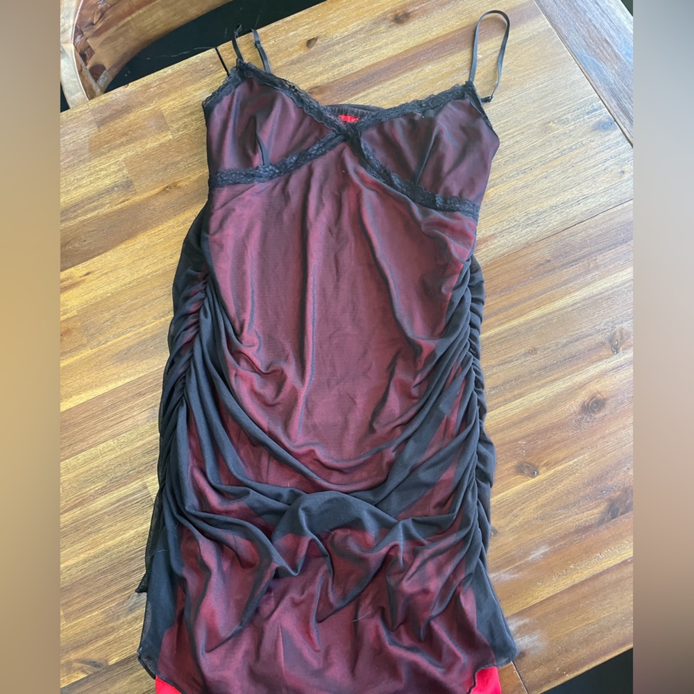 Red and Black Ruched Dress